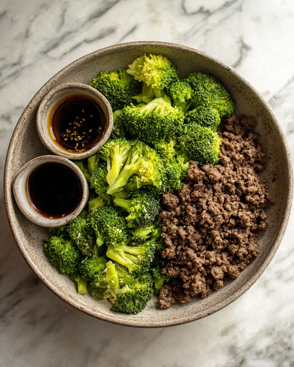 Ingredients for Savory Sensation: Ground Beef and Broccoli Delight