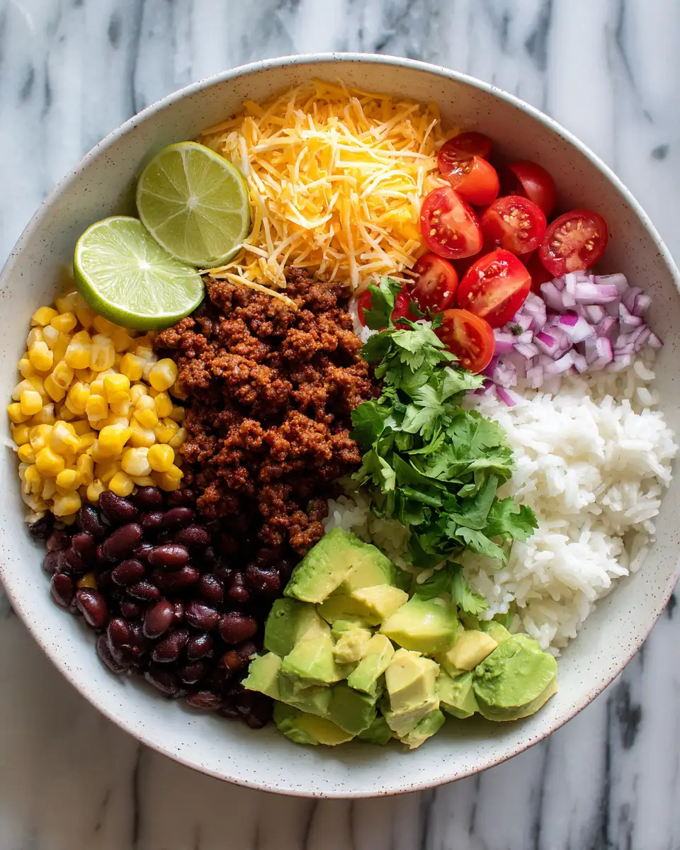 Ingredients for Sizzling Ground Beef Burrito Bowl: A Flavor Fiesta in Every Bite
