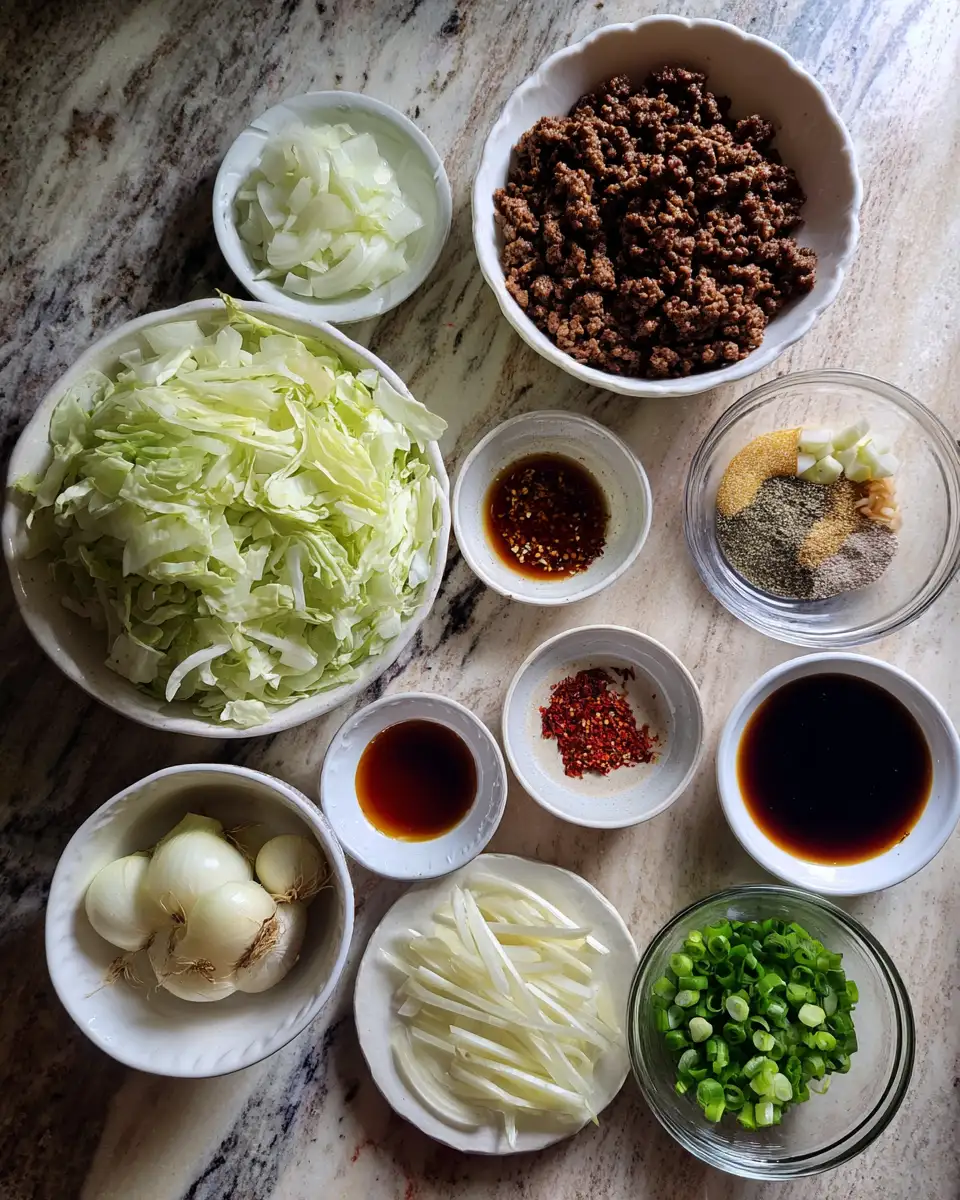 Ingredients for Sizzle and Spice A Ground Beef Cabbage Stir Fry Adventure