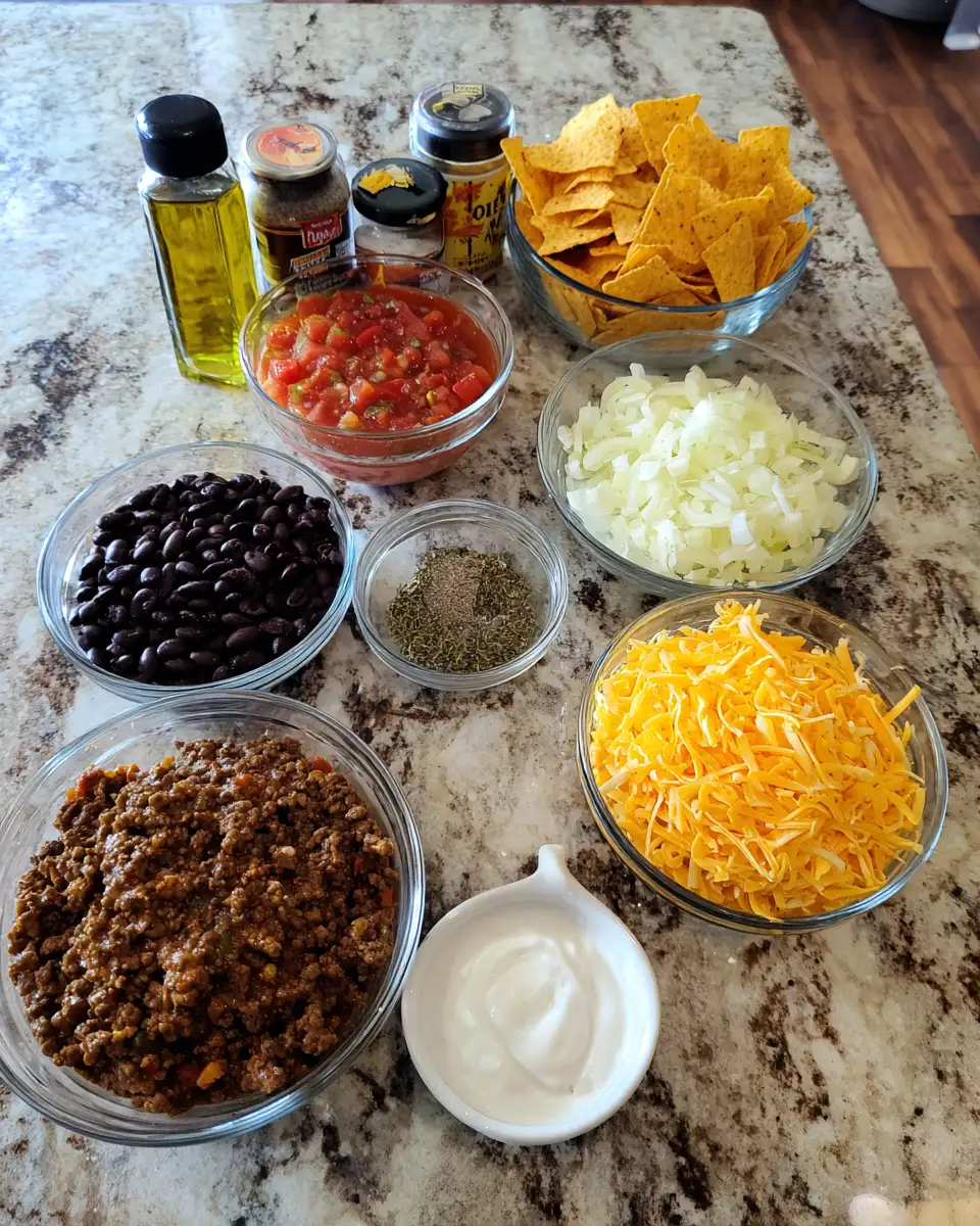Ingredients for Ultimate Ground Beef Dorito Casserole Delight