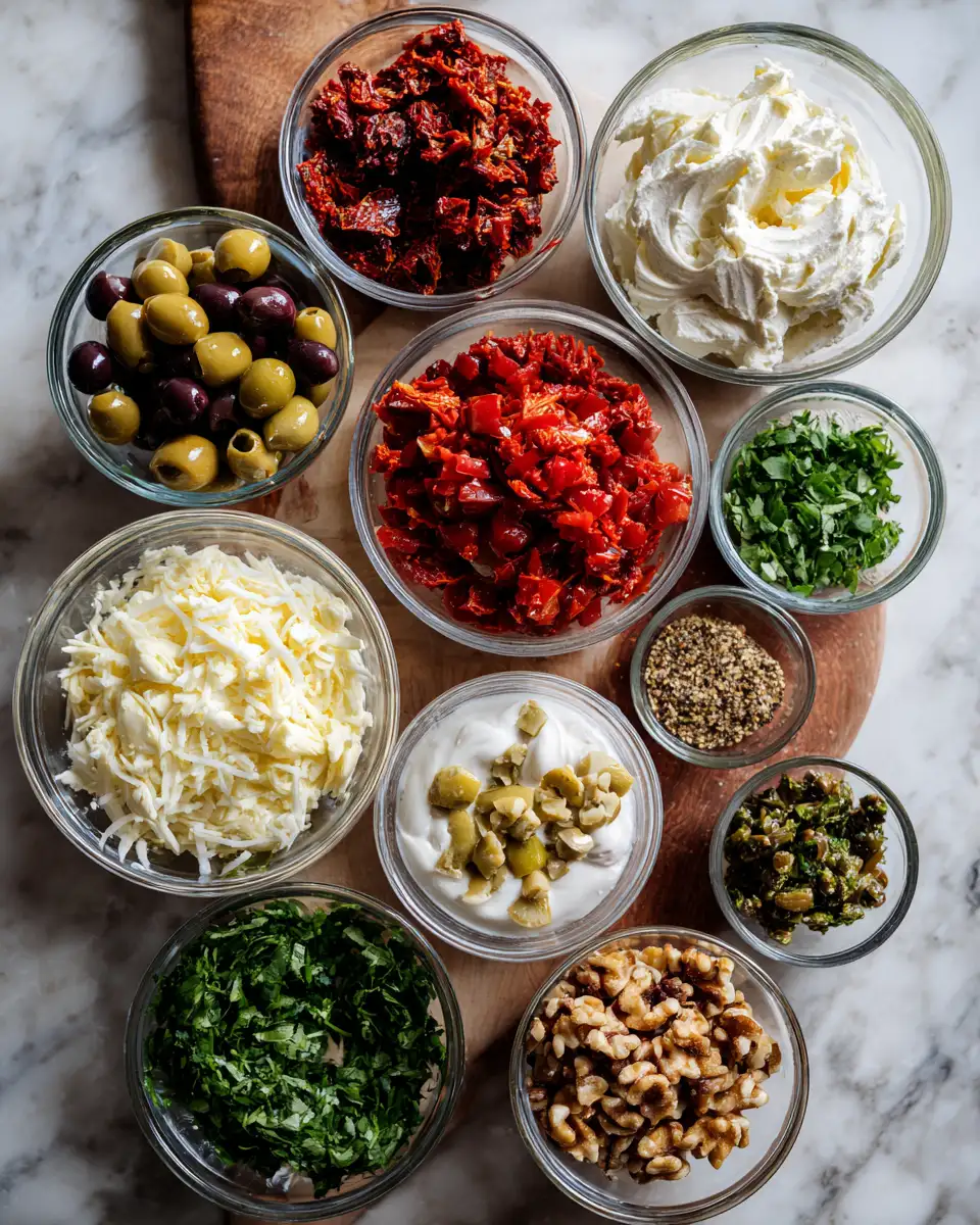 Ingredients for Irresistible Antipasto Cream Cheese Log: Your New Party Showstopper