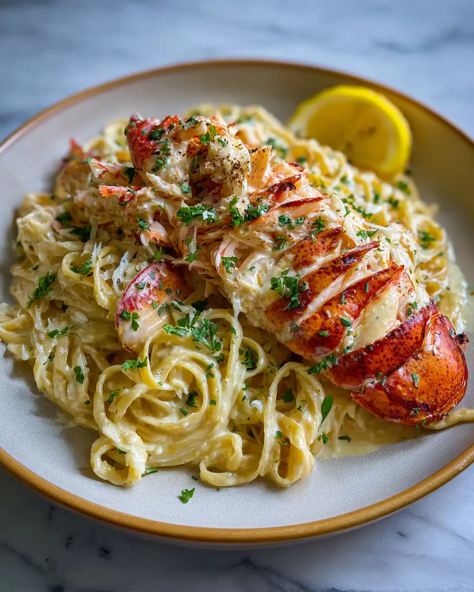 Final dish - Decadent Cajun Lobster, Crab, and Salmon Alfredo: A Seafood Lover's Dream