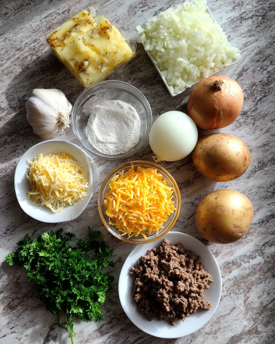 Ingredients for Ultimate Comfort: Cheesy Beef Stuffed Potato Pancakes