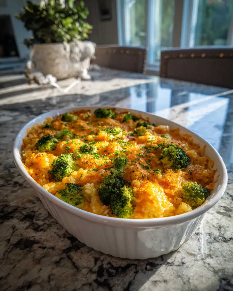 Final dish - Ultimate Comfort Food Cheesy Broccoli Rice Bake Recipe