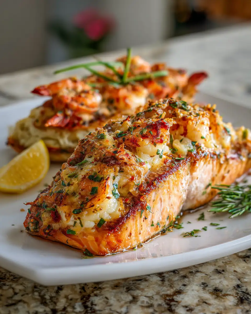 Final dish - Decadent Seafood Delight: Crab and Shrimp Stuffed Salmon Recipe