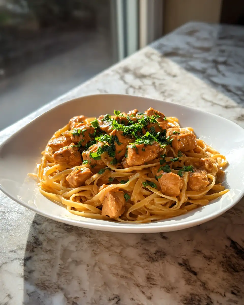 Final dish - Saddle Up for Flavor: Creamy Cowboy Butter Chicken Linguine Adventure