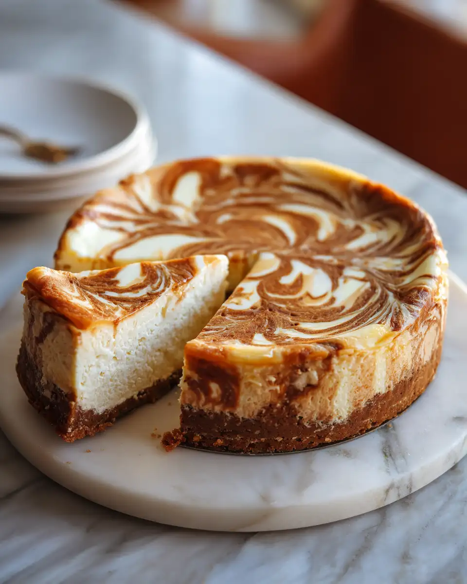 Final dish - Decadent Harmony: Indulge in the Creamy Delight of Pumpkin Swirl Cheesecake