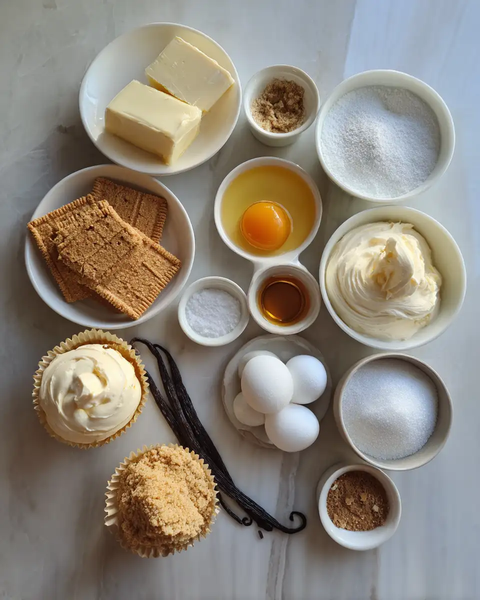 Ingredients for Irresistibly Creamy Vanilla Bean Crème Brûlée Cheesecake Cupcakes Recipe