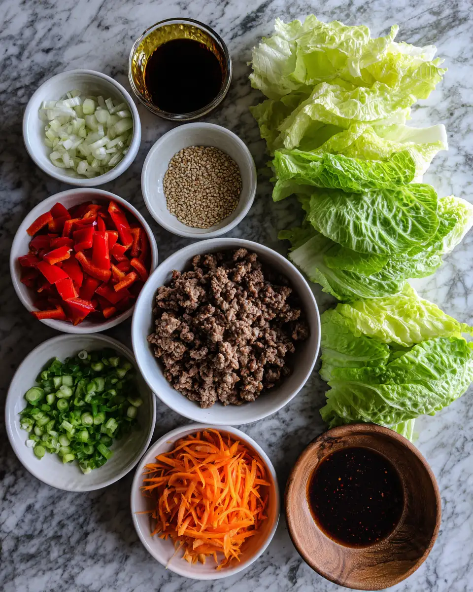 Ingredients for Wholesome Ground Beef Lettuce Wraps for a Healthy Twist