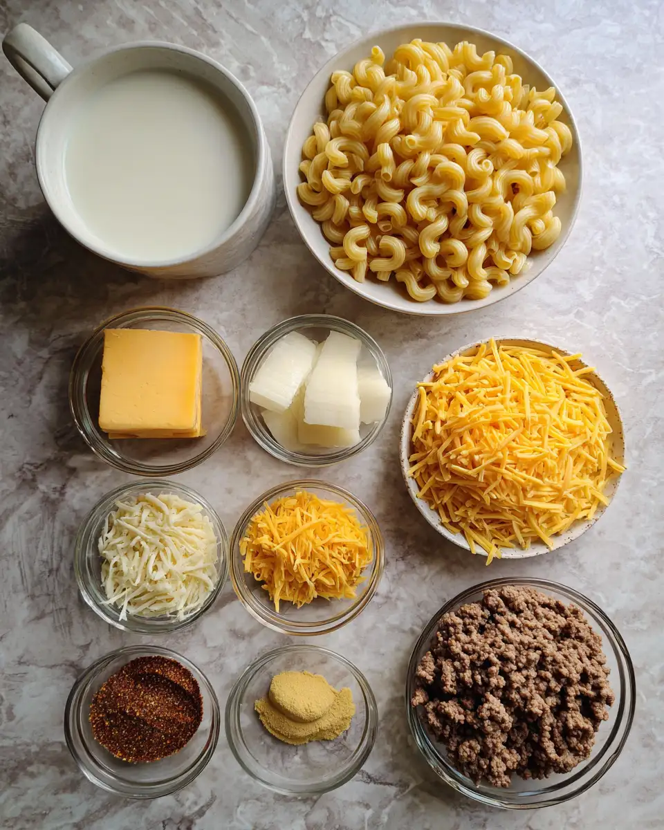Ingredients for Ultimate Comfort: Ground Beef Mac n Cheese Delight