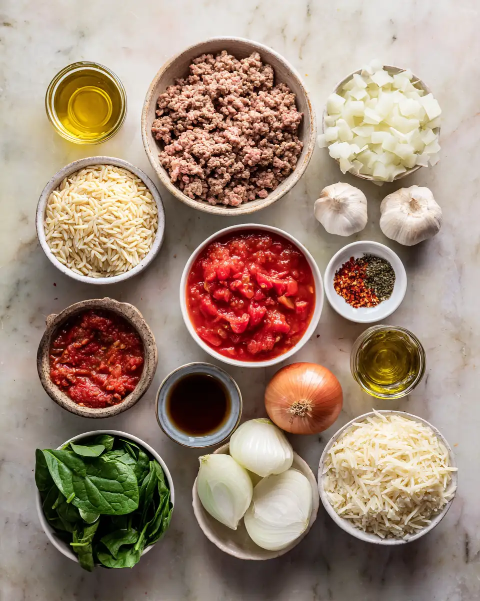 Ingredients for Savory Ground Beef Orzo: A One-Pan Dinner Delight
