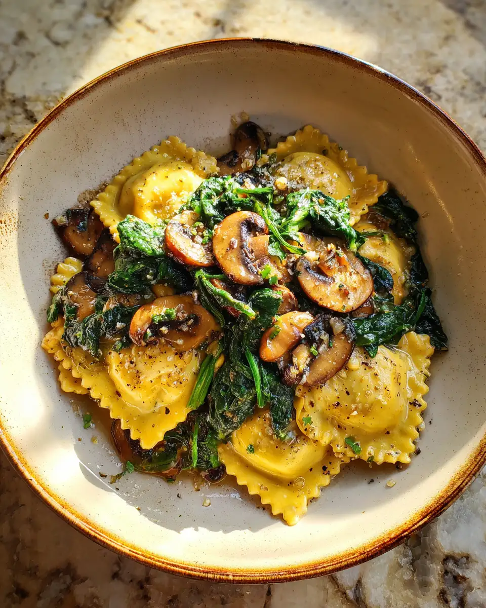 Final dish - Savor the Delight: Mushroom Ravioli with Spinach