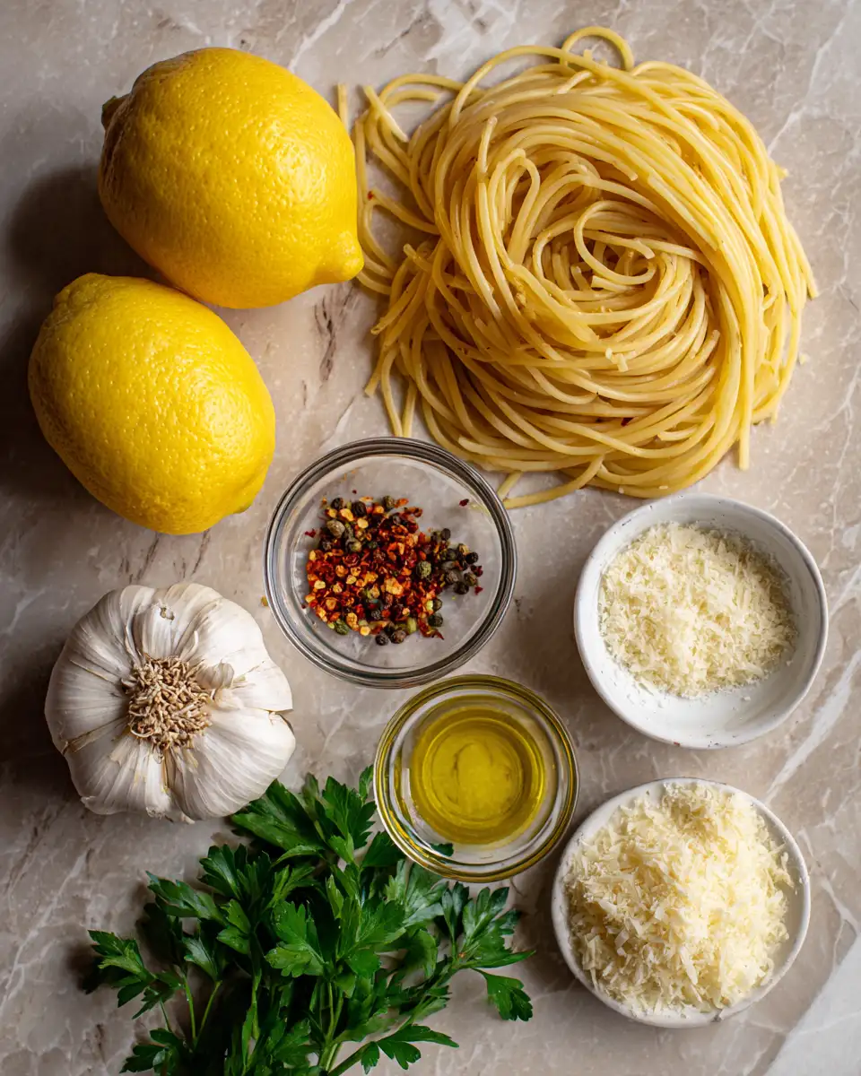 Ingredients for Zesty Lemon Garlic Pasta: A Flavorful Twist on a Classic Dish