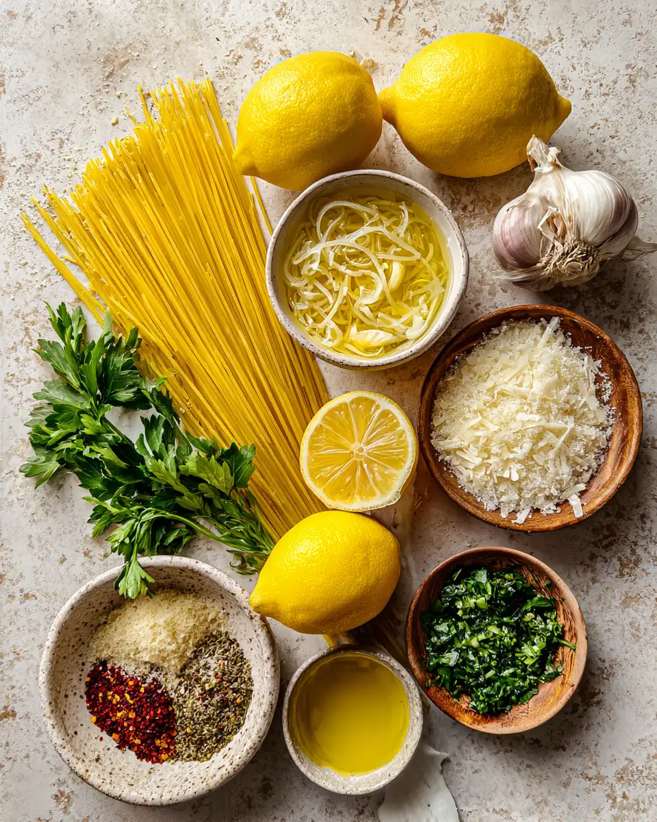 Ingredients for Zesty Lemon Pasta Recipe: A Citrusy Twist on a Classic Dish