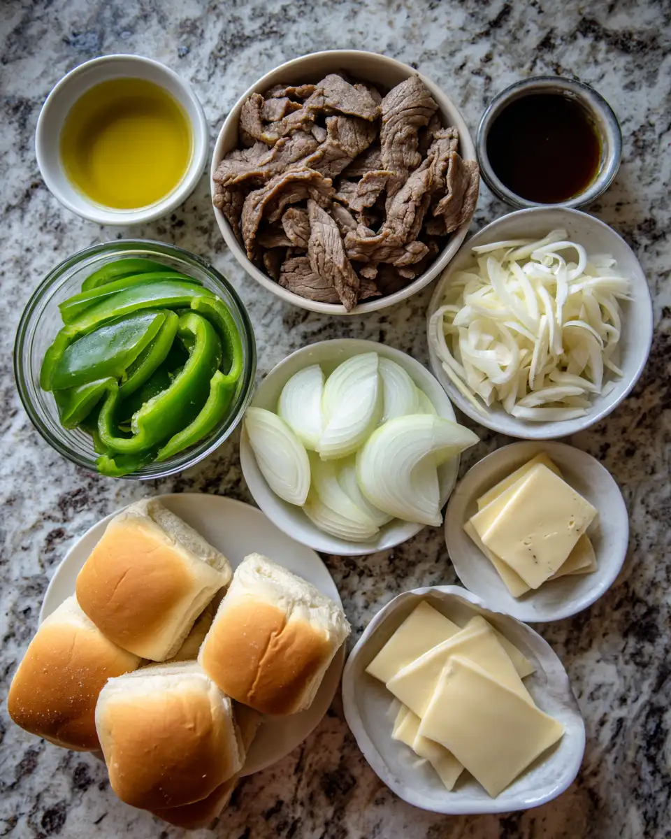Ingredients for Sizzling Philly Cheesesteak Sliders: Bite-Sized Flavor Explosion