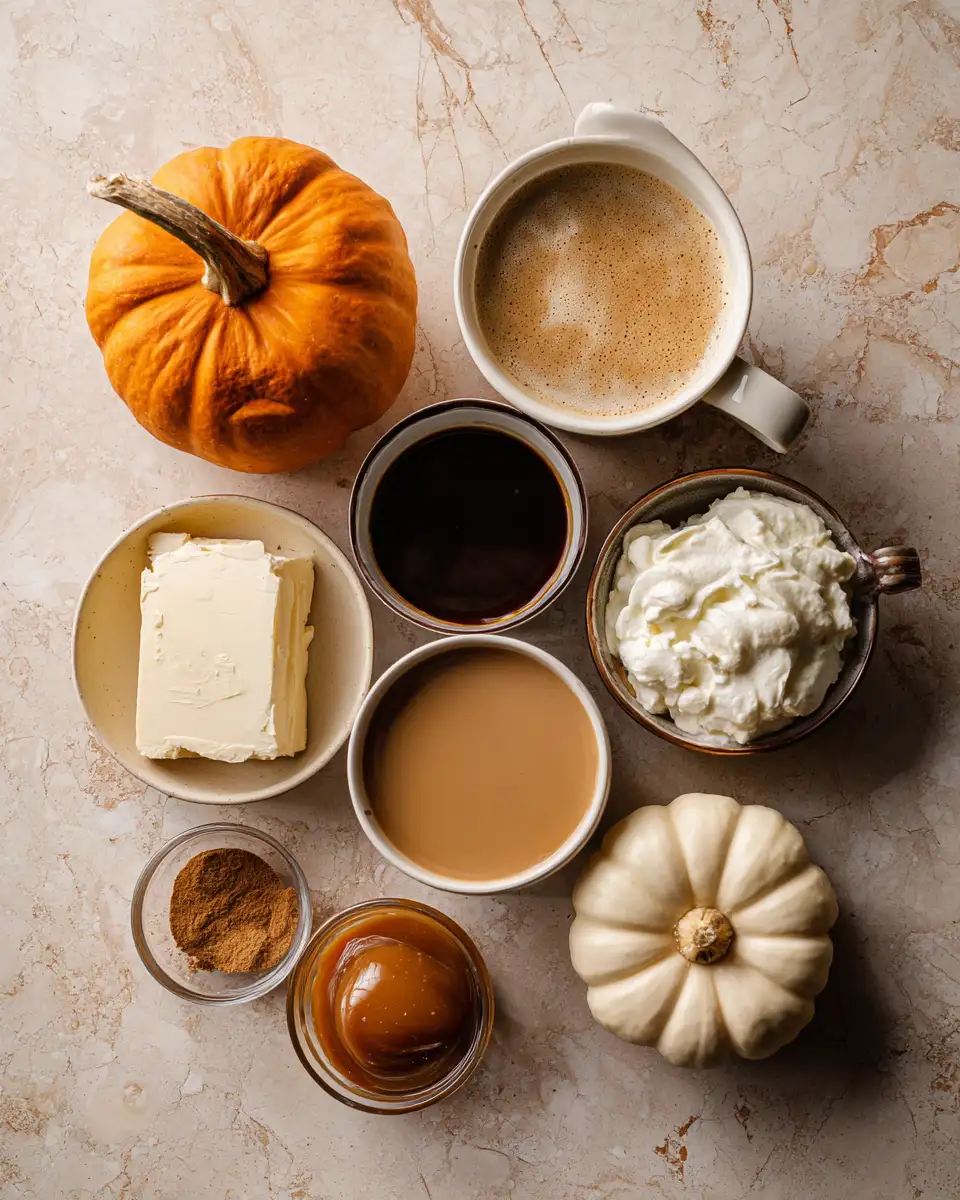 Ingredients for Indulge in the Irresistible Pumpkin Caramel Cheesecake Latte Experience