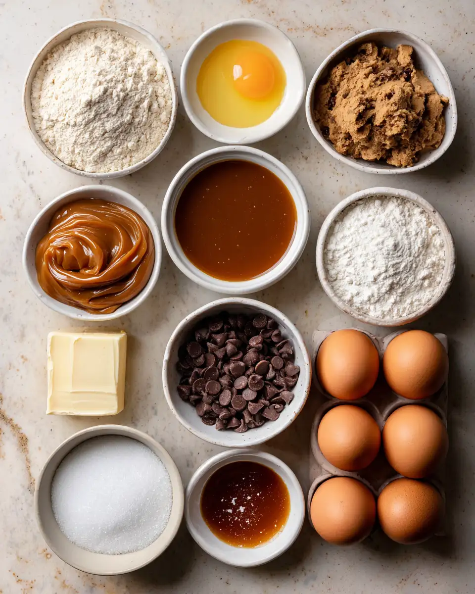 Ingredients for Decadence Redefined: Salted Caramel Chocolate Chip Cookie Bars Delight