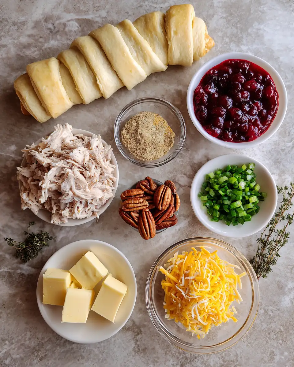 Ingredients for Irresistible Savory Turkey and Cranberry Crescent Ring Delight