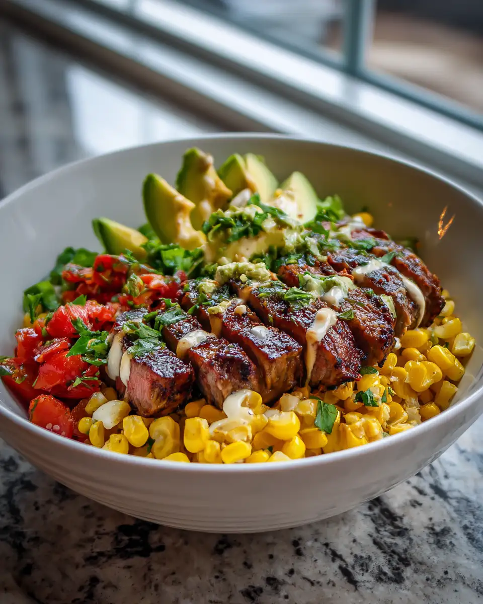 Final dish - Savor the Flavor: Steak Avocado and Roasted Corn Bowl Bliss