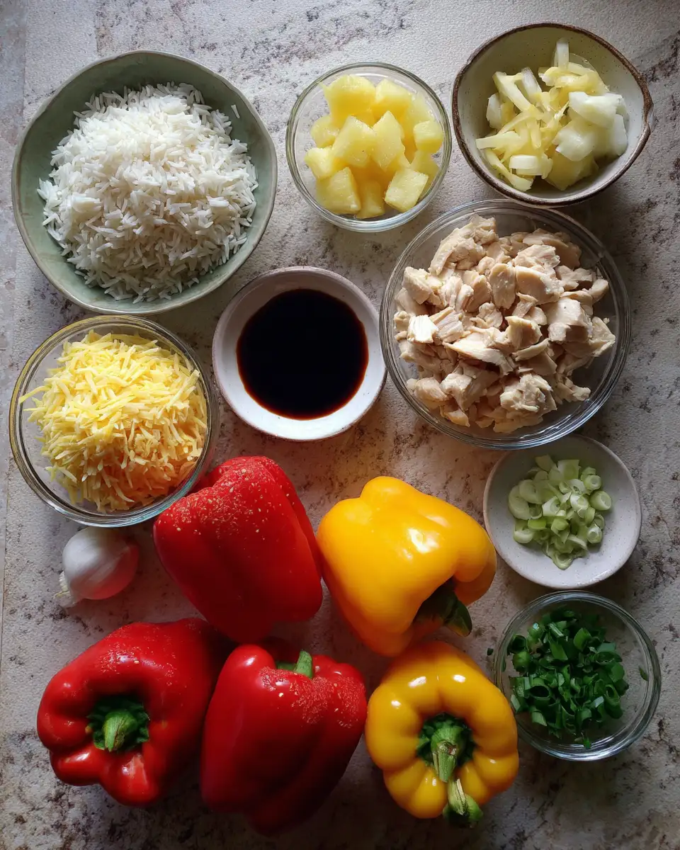 Ingredients for Taste the Tropics: Teriyaki Pineapple Chicken & Rice Stuffed Peppers