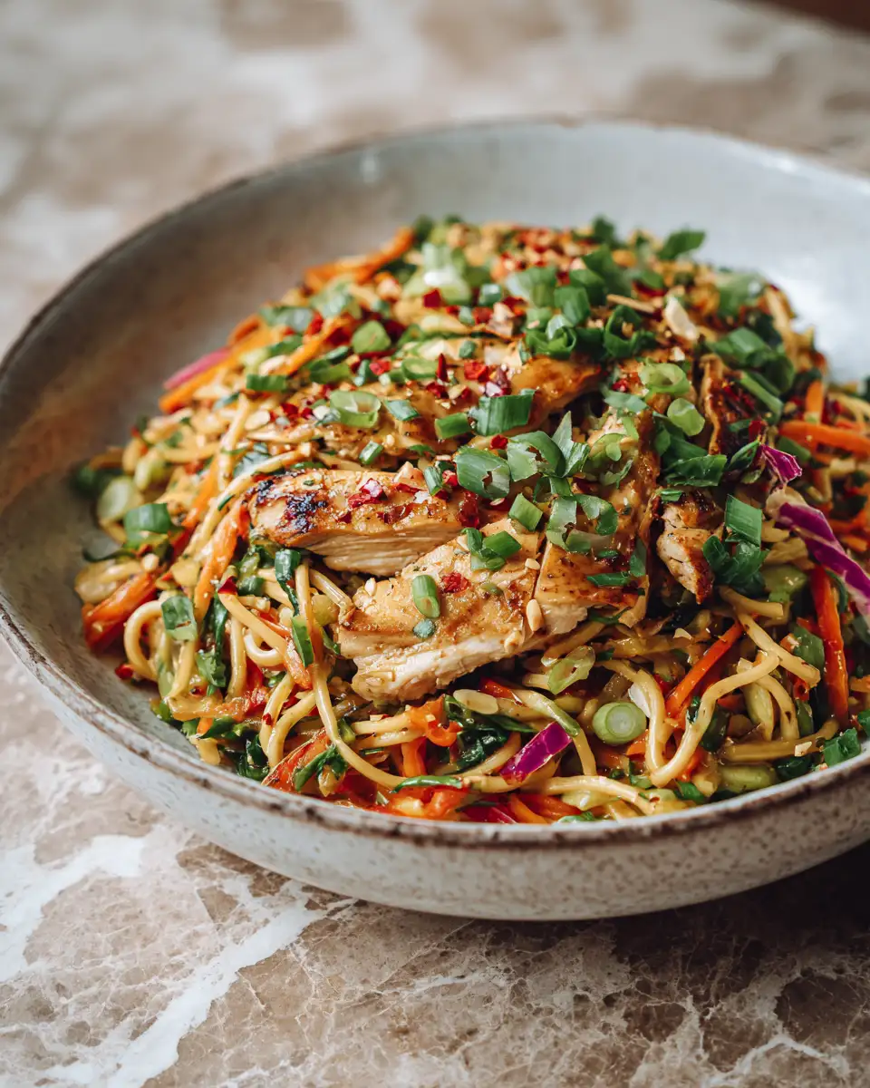 Final dish - Savor the Flavor of Thai Peanut Chicken Noodle Bowls Made Easy