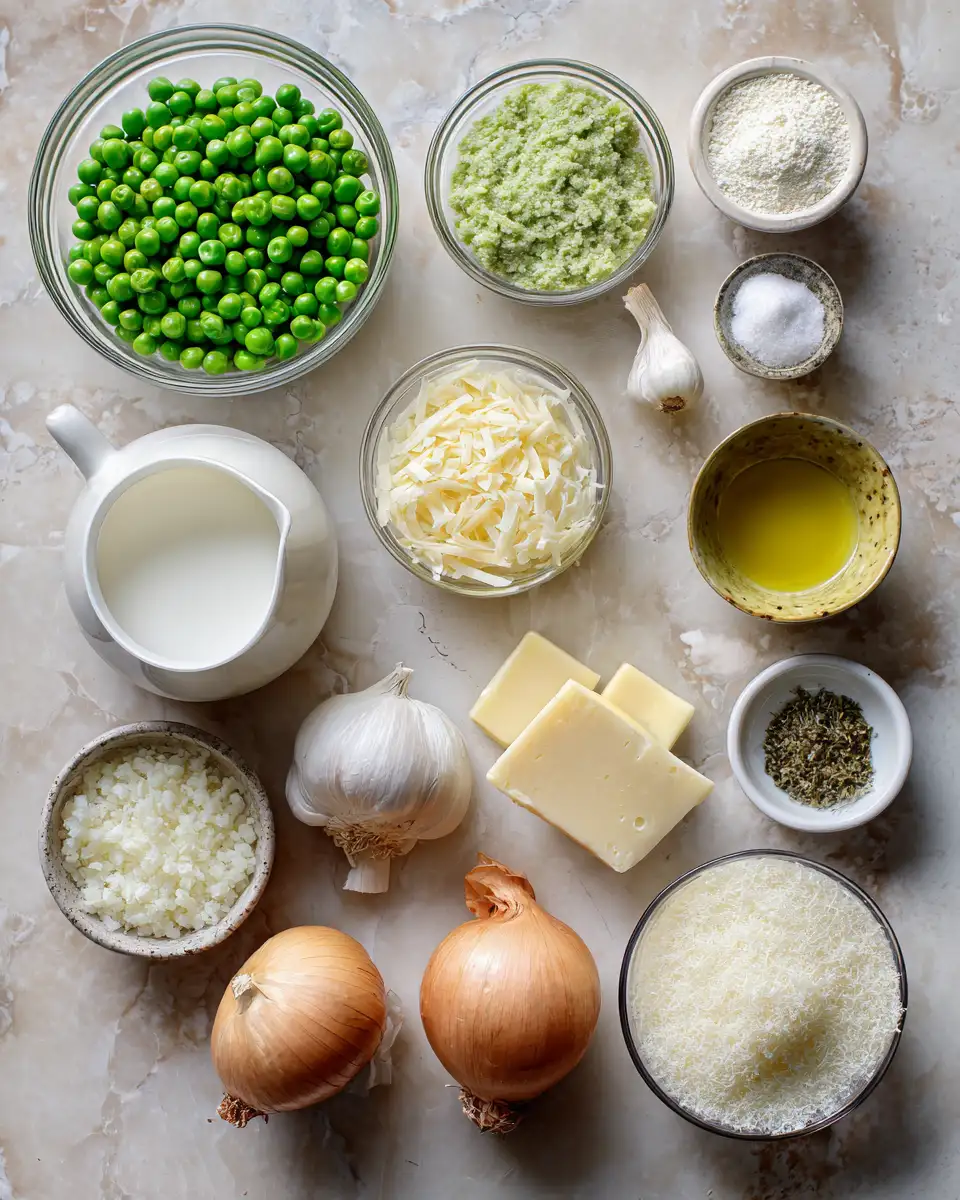 Ingredients for The Ultimate Cheesy Green Pea Casserole Recipe Everyone Will Love