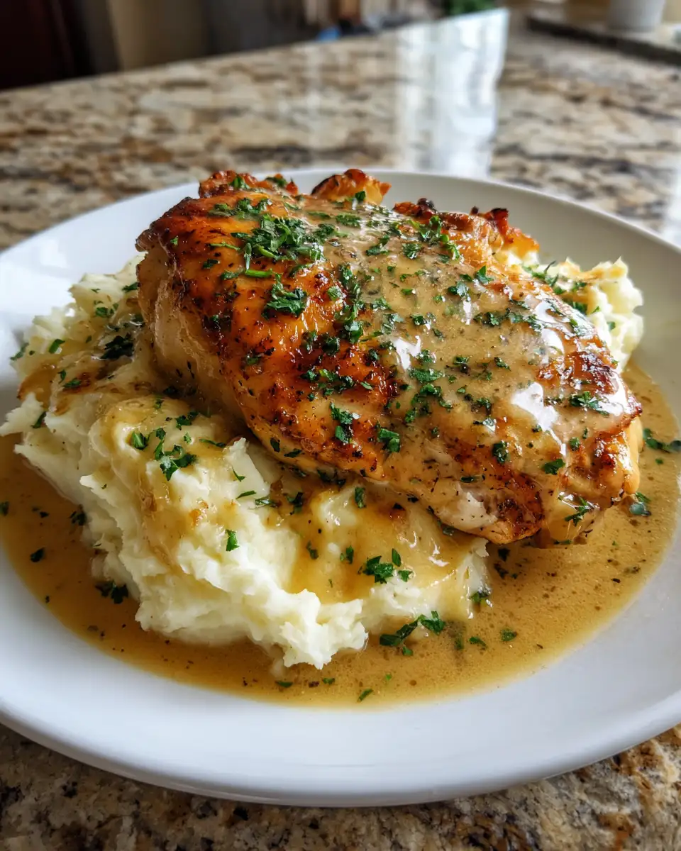 Final dish - Irresistible Chicken and Garlic Gravy Paired with Cheesy Mashed Potatoes Delight