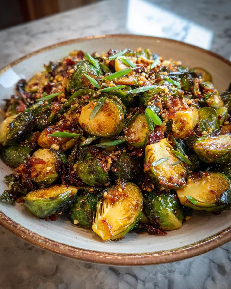 Final dish - Sweet Heat Delight Chili Honey Brussels Sprouts Recipe