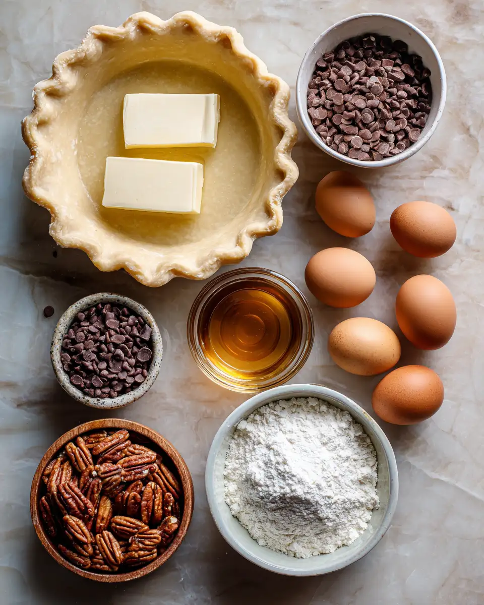 Ingredients for Decadent Chocolate Bourbon Pecan Pie Recipe to Savor Every Bite