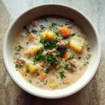 Hearty and Delicious Creamy Potato and Hamburger Soup Recipe - Featured Image