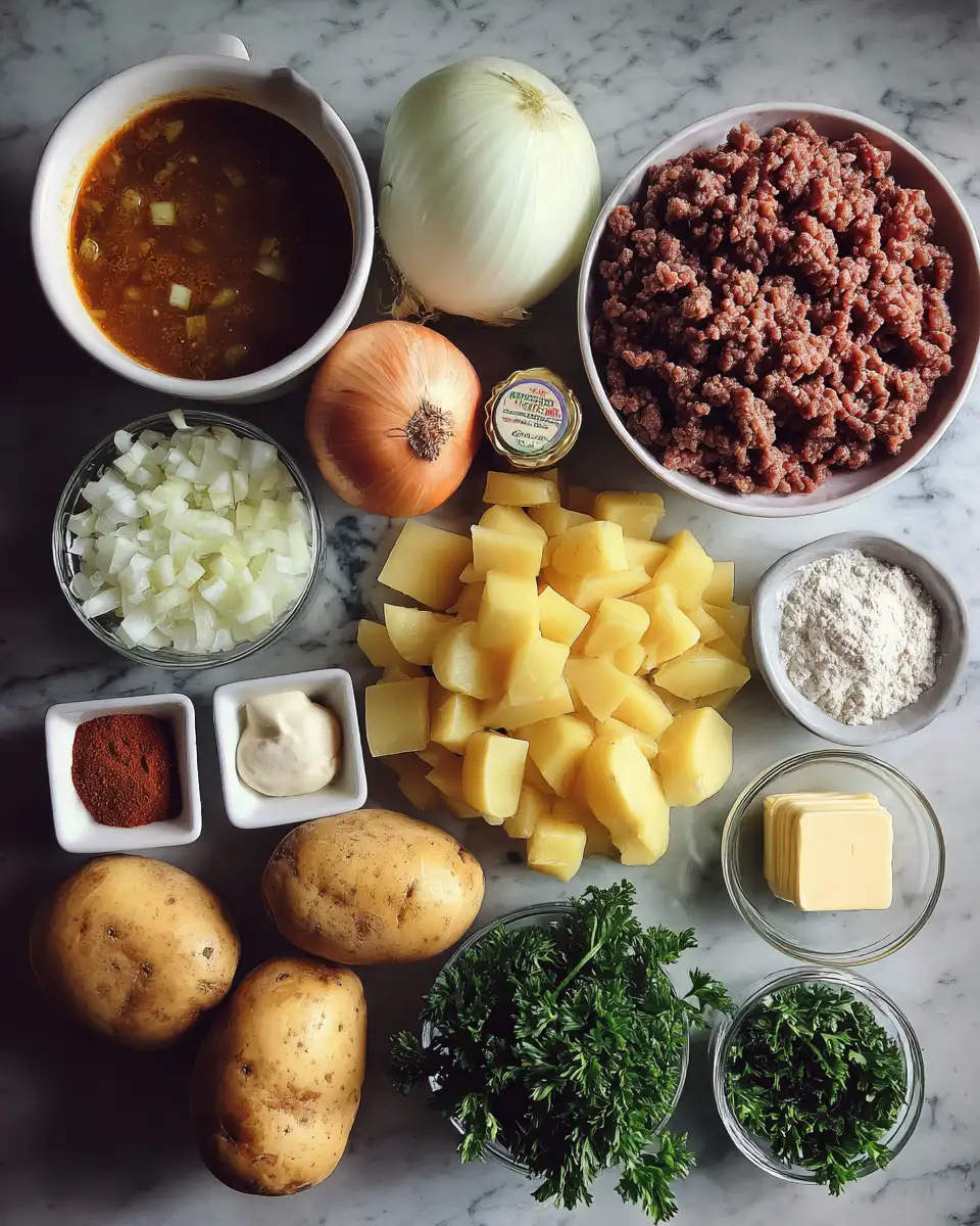 Ingredients for Hearty and Delicious Creamy Potato and Hamburger Soup Recipe