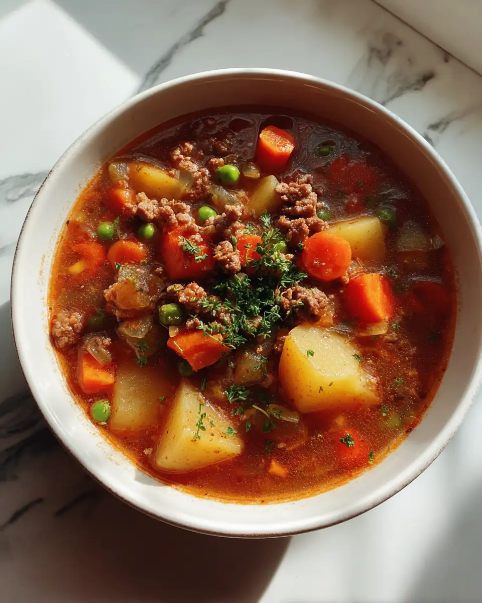Final dish - Hearty Crockpot Potato Hamburger Soup Recipe for Cozy Comfort