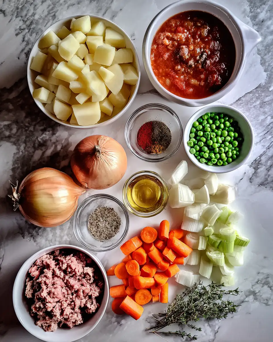 Ingredients for Hearty Crockpot Potato Hamburger Soup Recipe for Cozy Comfort