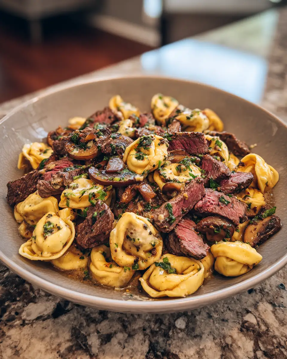 Final dish - Savor the Flavor with Garlic Steak Tortellini Delight