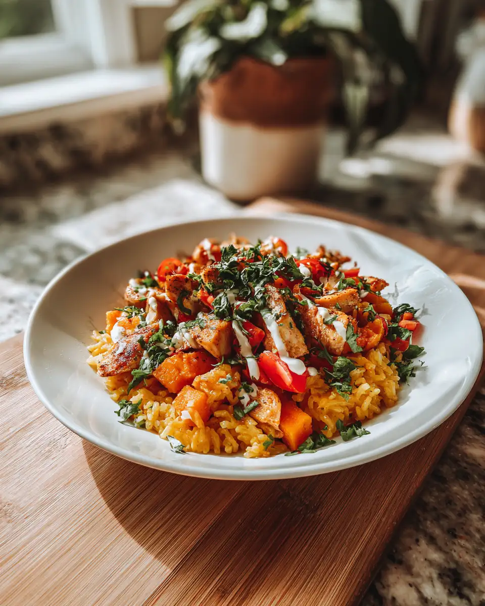 Fuel Your Day with a Delicious Healthy Chicken and Sweet Potato Rice Bowl - Featured Image
