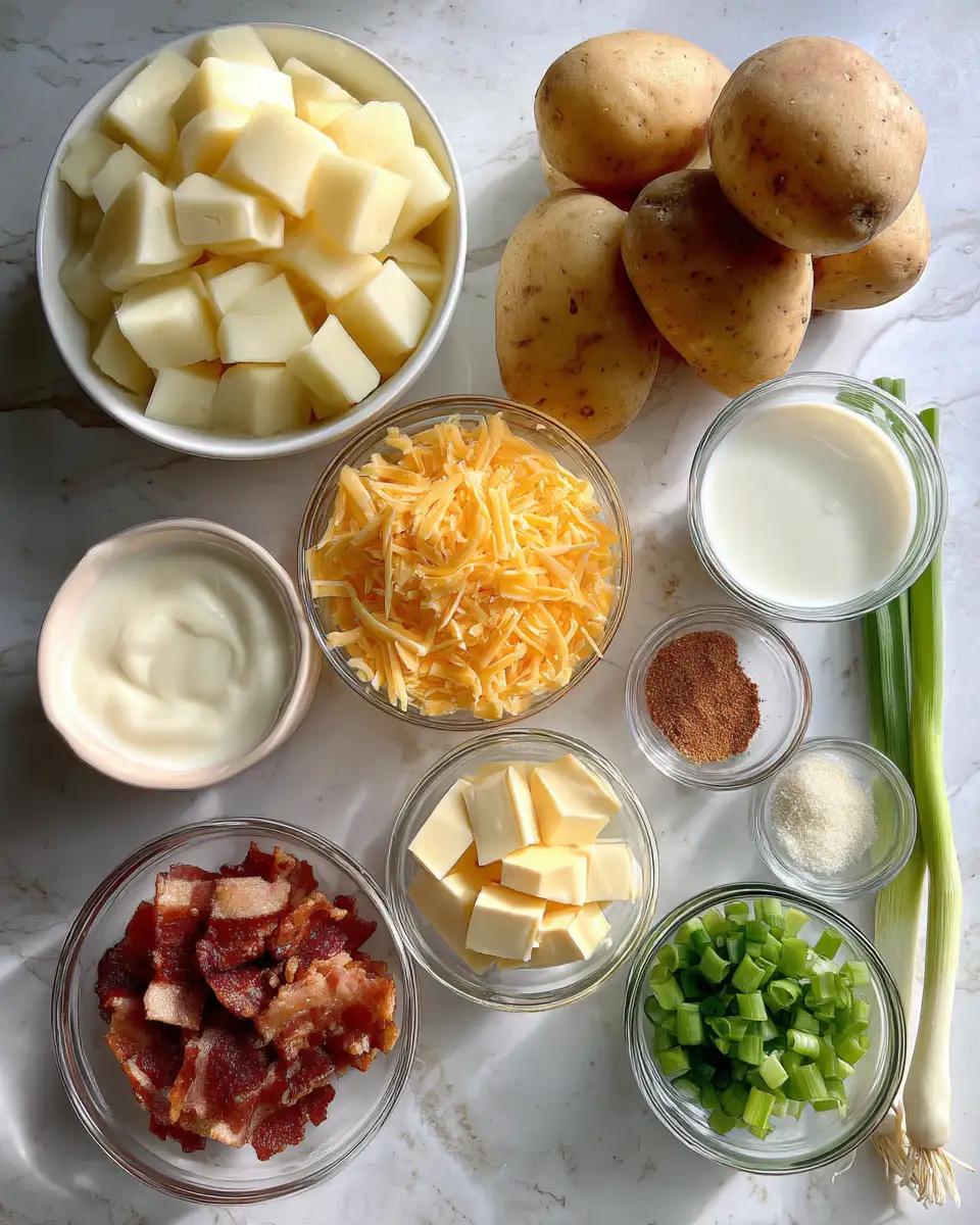 Ingredients for Ultimate Comfort Food Loaded Baked Potato Casserole Recipe