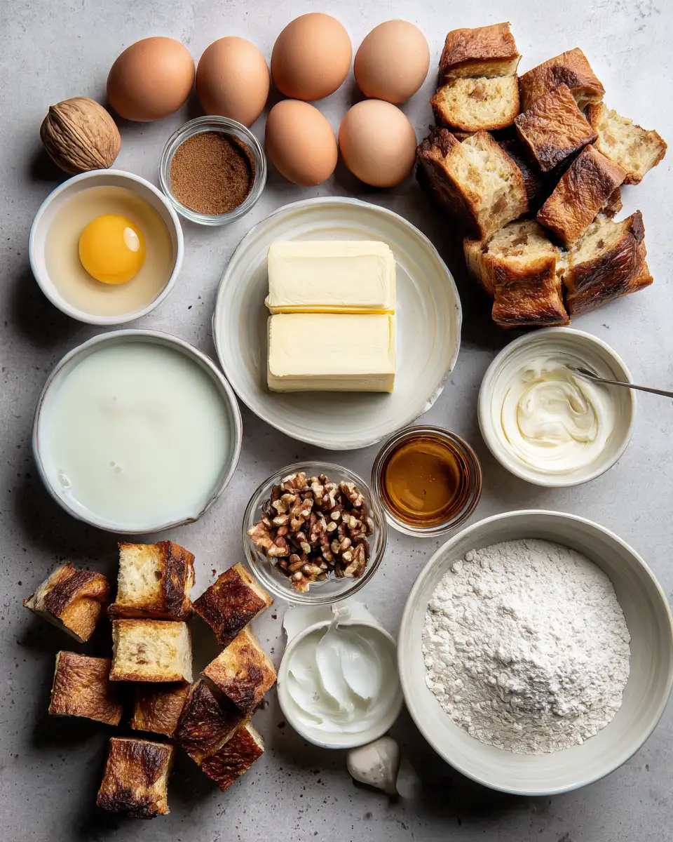 Ingredients for Irresistible Maple Cinnamon Bread Pudding Recipe That Warms Your Soul