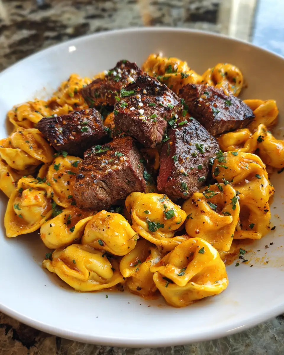 Final dish - One-Pan Cowboy Butter Tortellini Steak Bites Recipe You’ll Crave