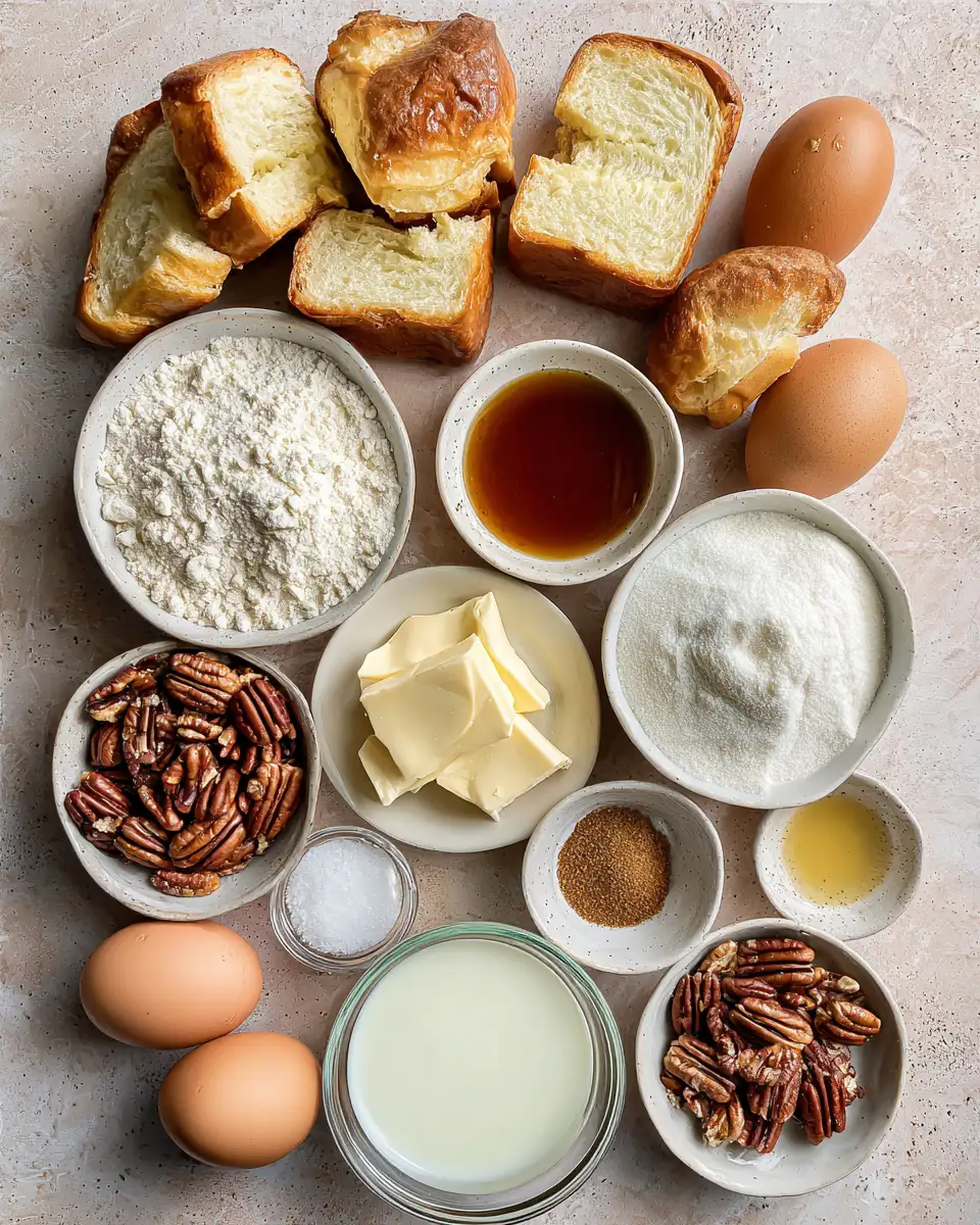 Ingredients for Indulge in Irresistible Pecan Caramel Bread Pudding Bliss