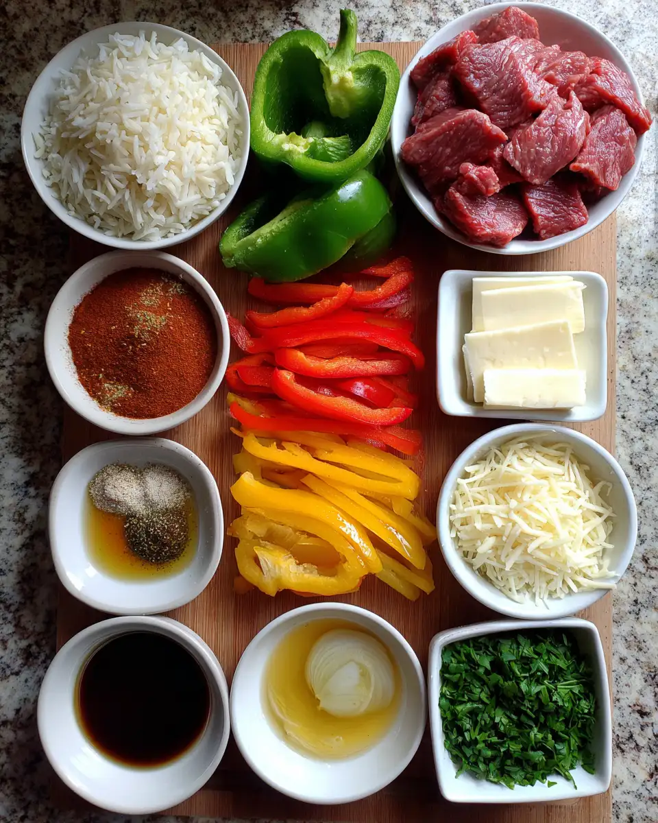 Ingredients for Ultimate Philly Cheesesteak Bowl Recipe for a Flavor-Packed Meal