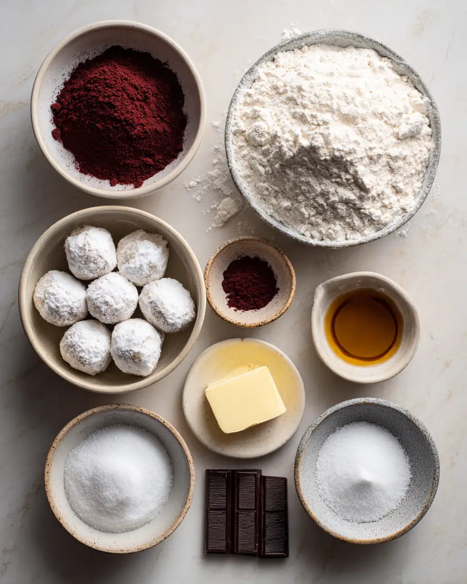Ingredients for Irresistible Red Velvet Snowballs That Melt in Your Mouth