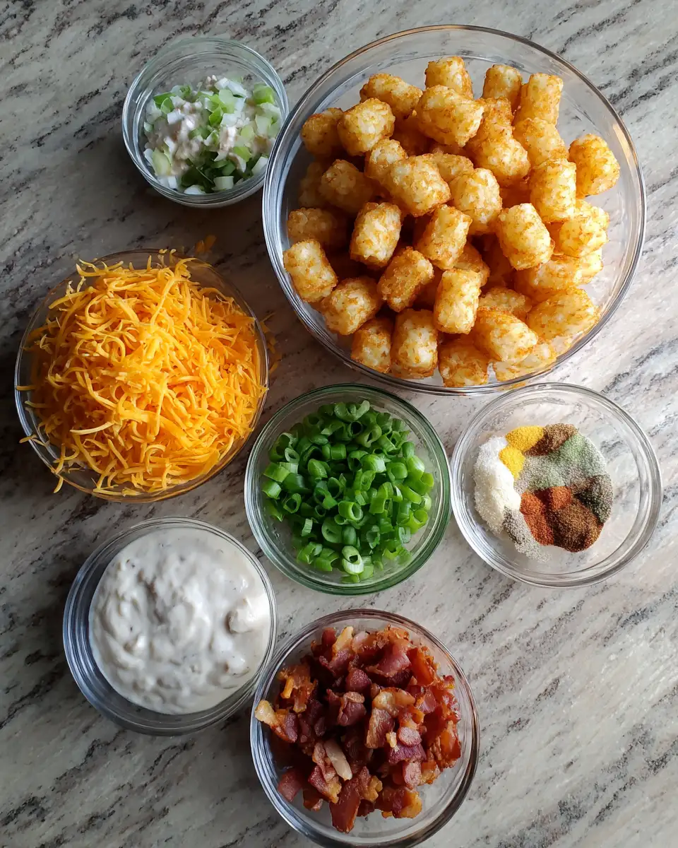 Ingredients for Irresistible Cheddar Ranch Chicken Tater Tot Bake Recipe You Need to Try
