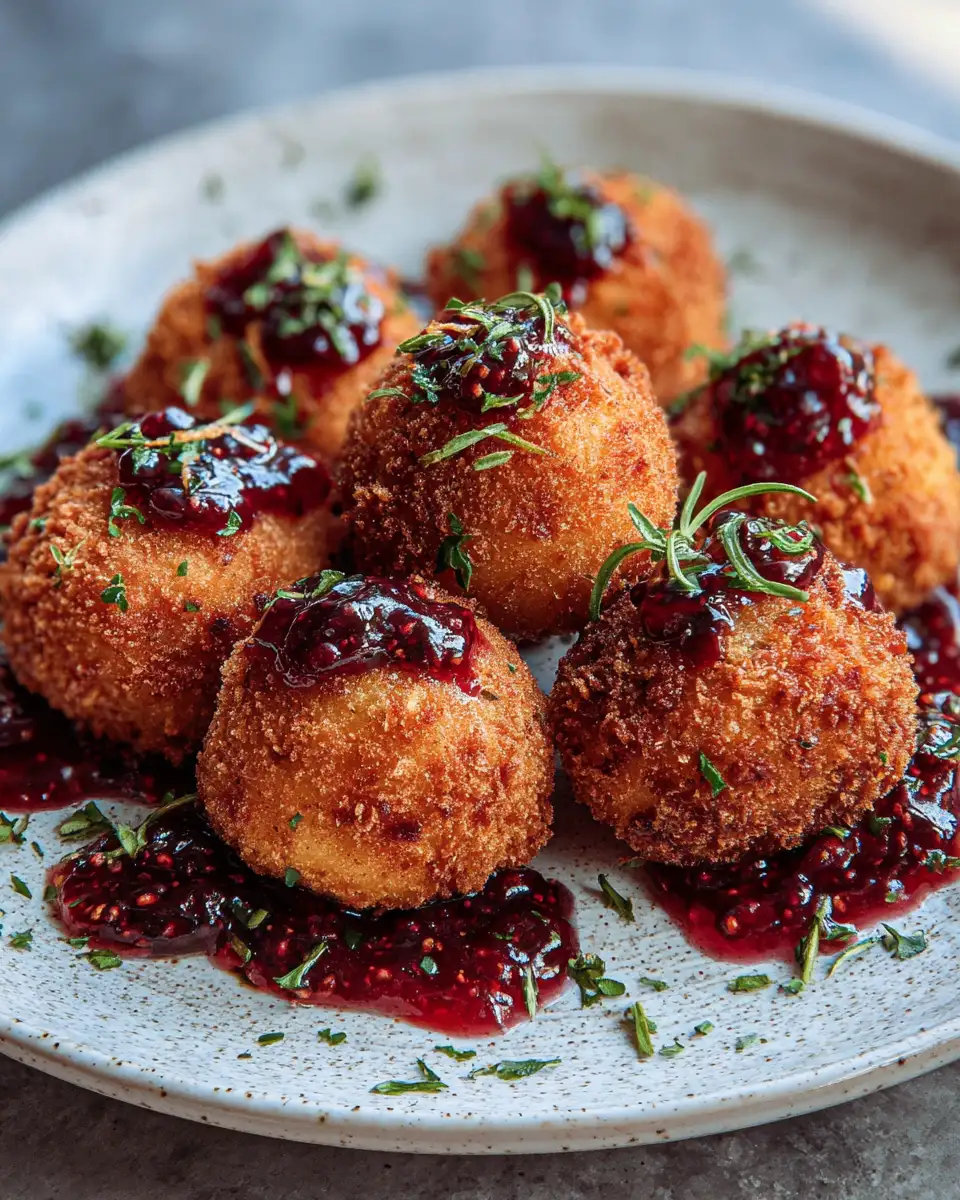 Final dish - Crispy Croquettes with Berry Jam and Green Herbs A Flavorful Twist You Need to Try