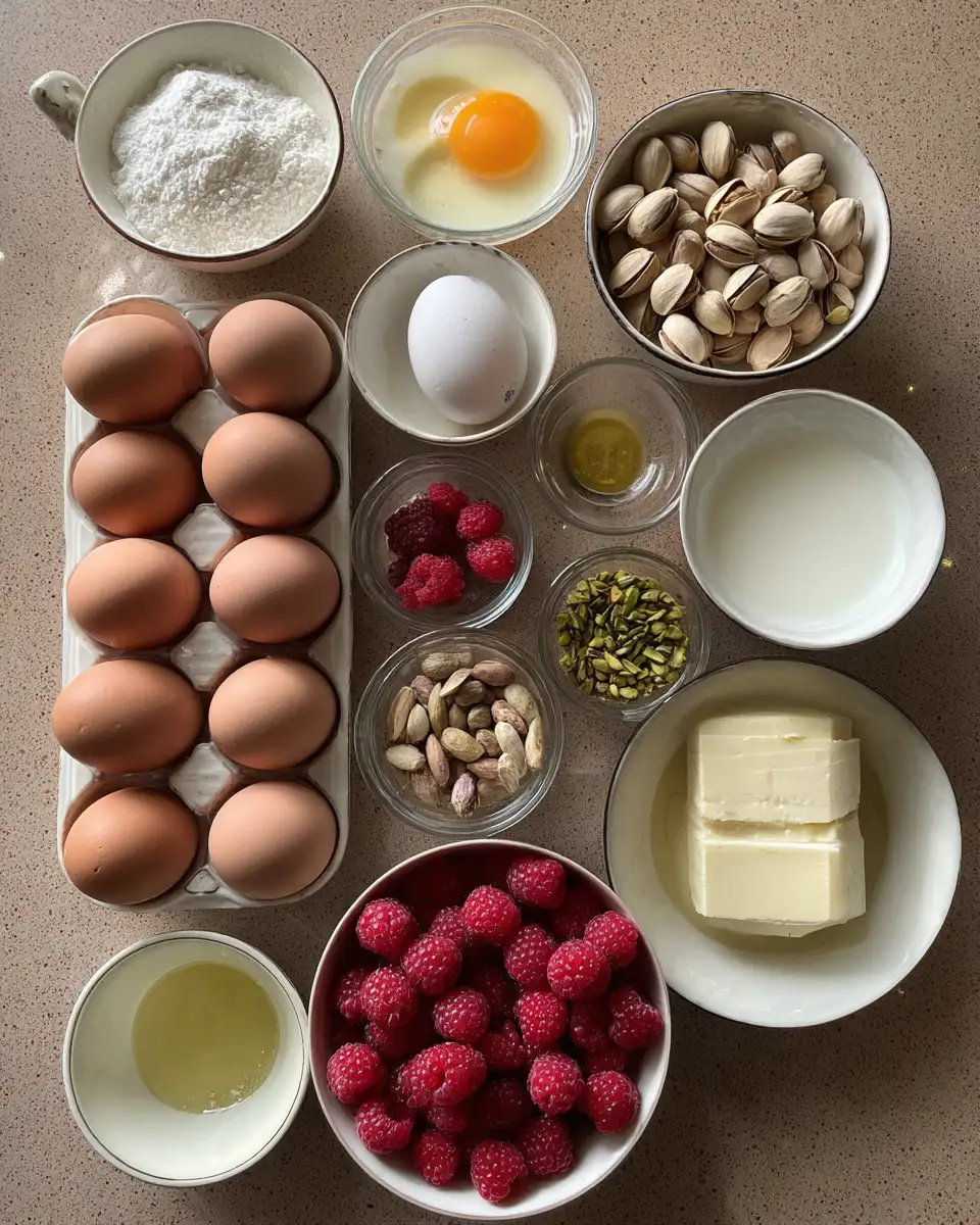 Ingredients for Indulge in Decadent Raspberry and Pistachio Mousse Cakes That Delight Your Senses