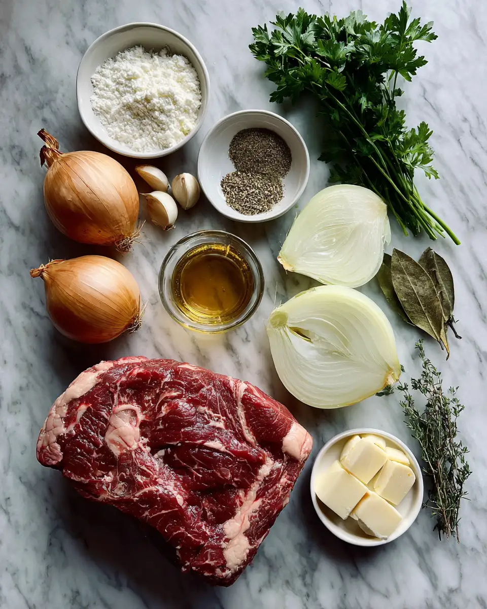 Ingredients for Easy Slow Cooker French Onion Roast Recipe for a Flavorful Dinner