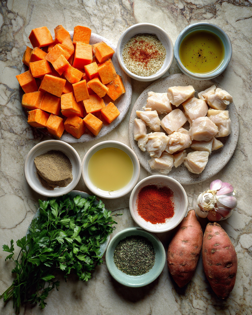 Ingredients for Maple Dijon Chicken and Sweet Potato Bowls A Flavor-Packed Healthy Dinner Idea
