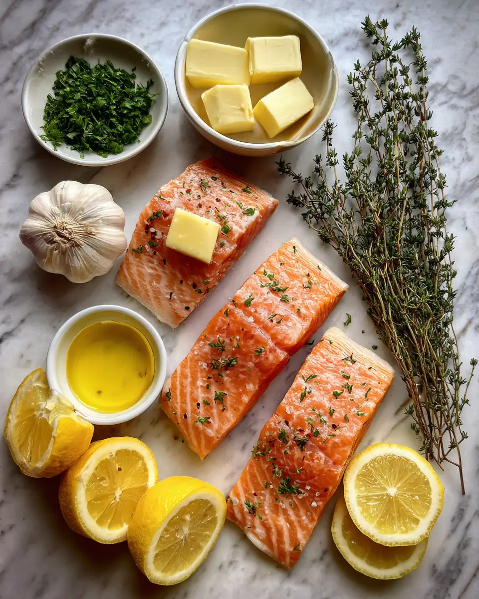 Ingredients for Sheet Pan Lemon Garlic Butter Salmon Recipe for Effortless Flavor and Easy Cleanup