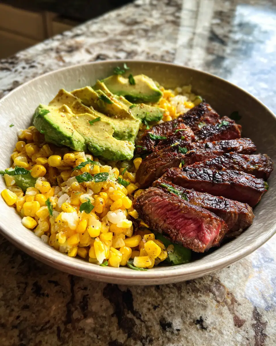 Final dish - Savor the Flavor with a Steak Avocado Corn Bowl Bowl