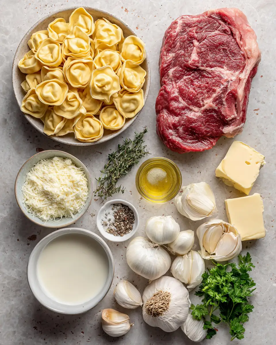Ingredients for Cracked Garlic Steak Tortellini in Creamhouse Sauce Recipe to Savor