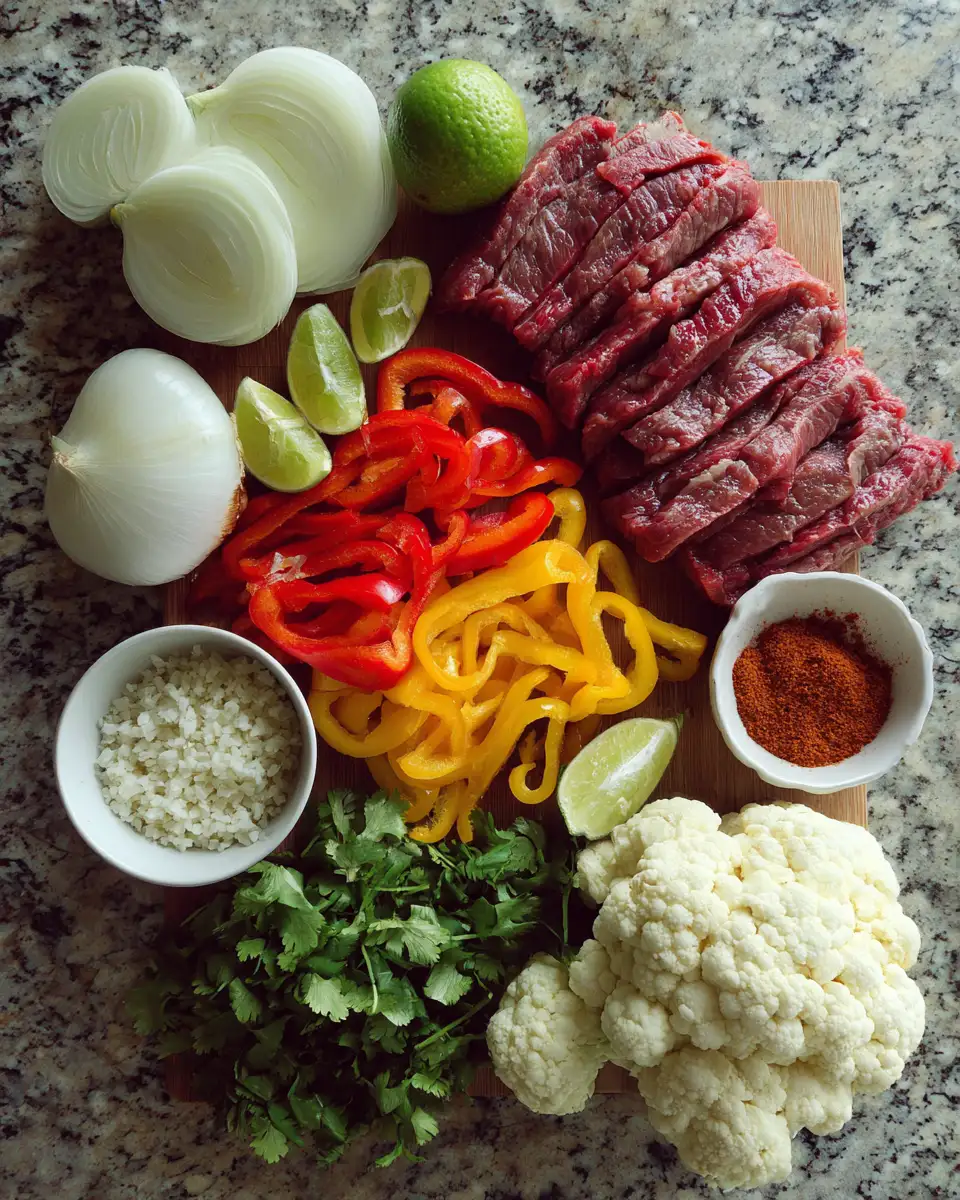 Ingredients for High Protein Low Carb Steak Fajita Bowl Recipe for a Flavor-Packed Healthy Meal